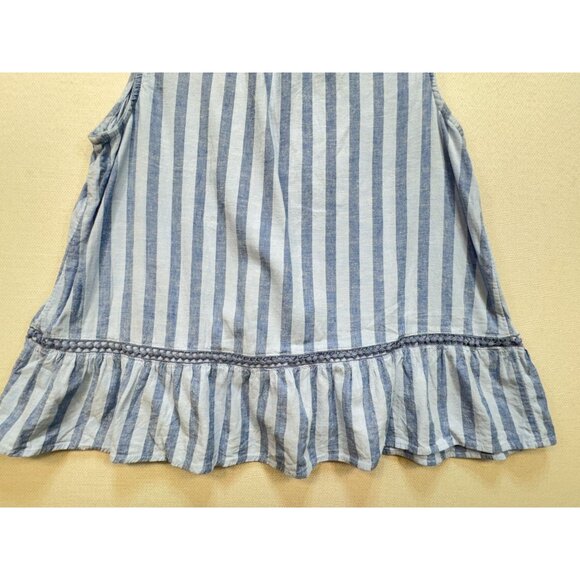 Crown & Ivy Womens Peplum Blouse Top Size M BlueStriped Sleeveless Linen Blend - Picture 11 of 12